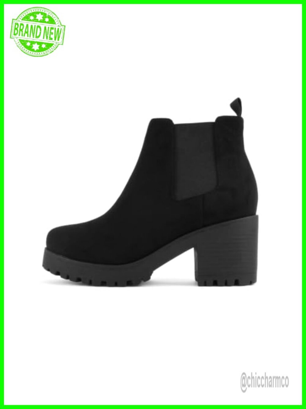 Imitation Suede Chelsea Ankle Boot Lug Sole Chunky Heel Combat Boot